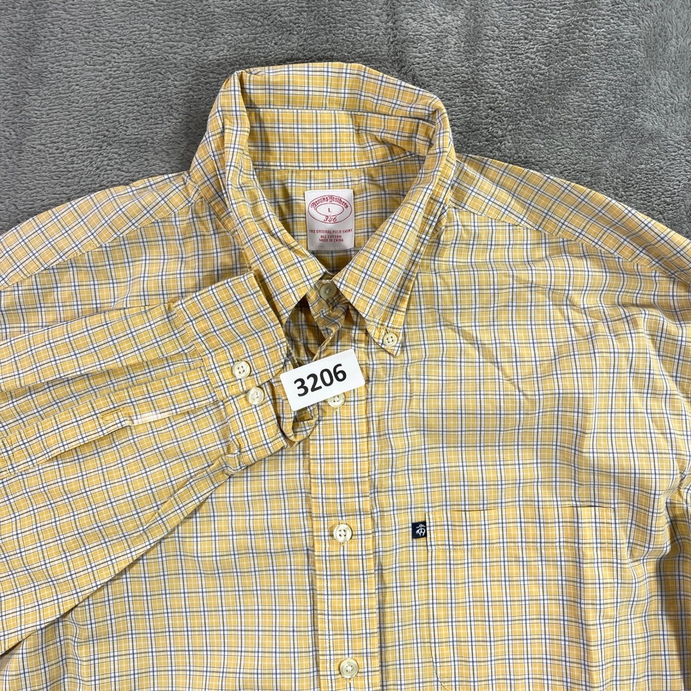 Brooks Brothers Button Down Shirt Mens L Yellow Plaid 346 Original Polo Shirt